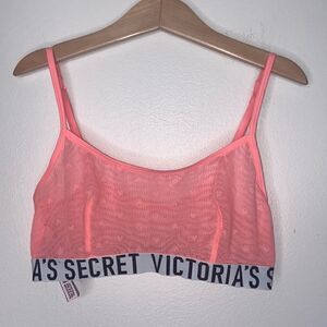 VS VICTORIA SECRET Mesh Heart Logo Band Bralette Bra Bandido Pink Peach Size XS
